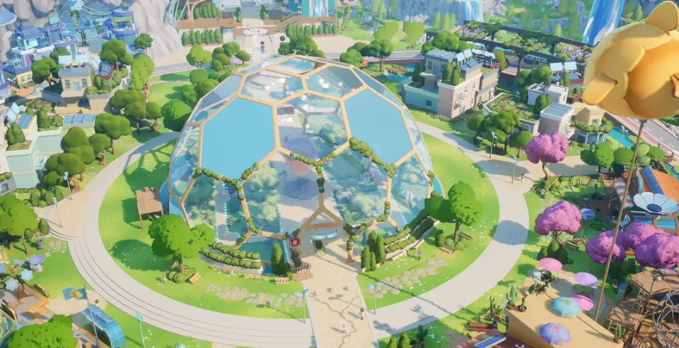 Aerial view of the glass dome in Loftia City