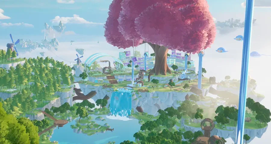 The Hanging Gardens pink tree and waterfalls